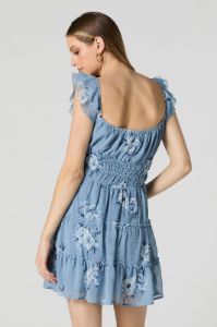 Blue Floral Smocked Flutter Sleeve Mini Dress sold by Charlotte Russe