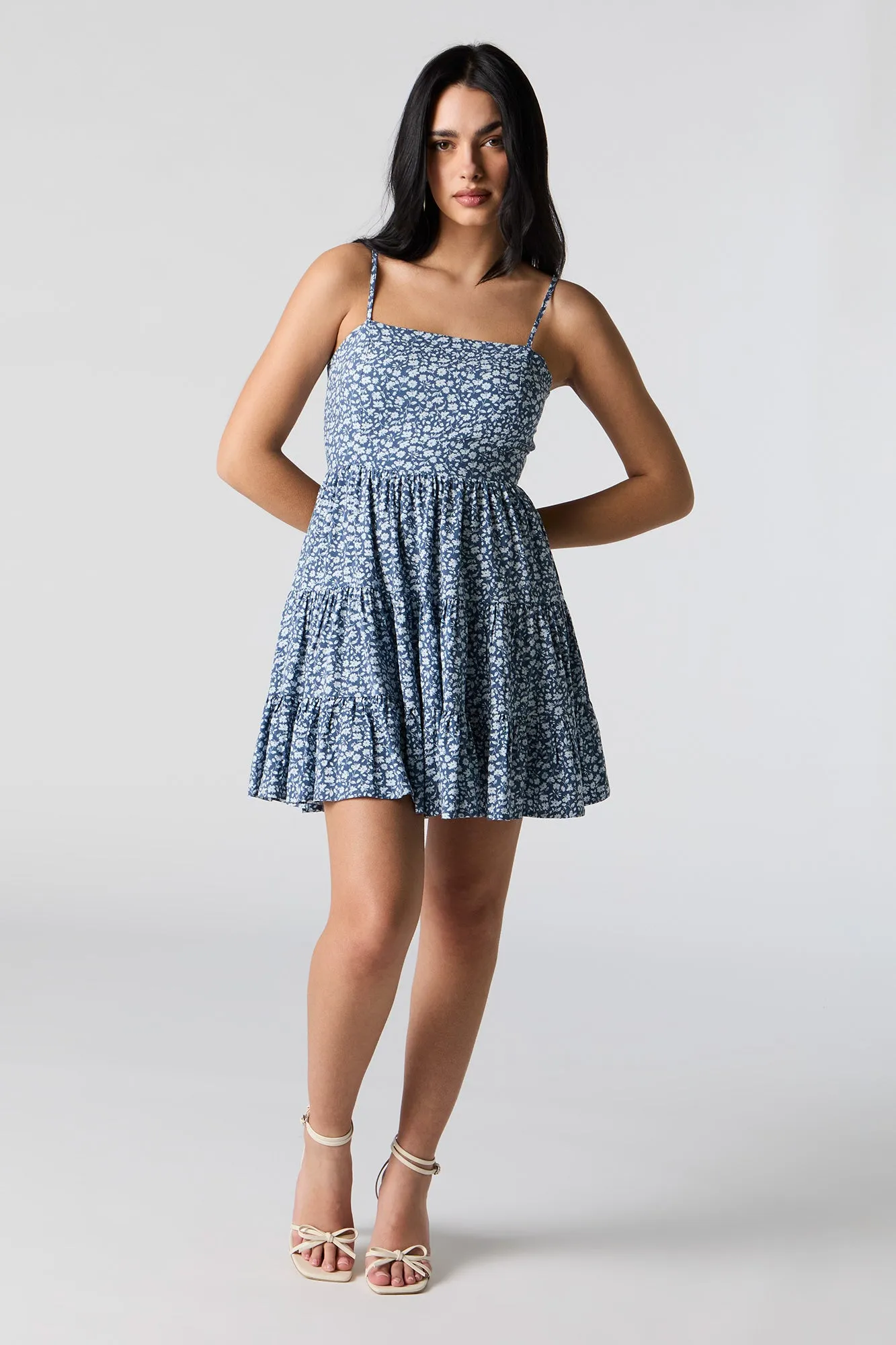 Blue Floral Tiered Mini Dress sold by Charlotte Russe product image thumbnail 3
