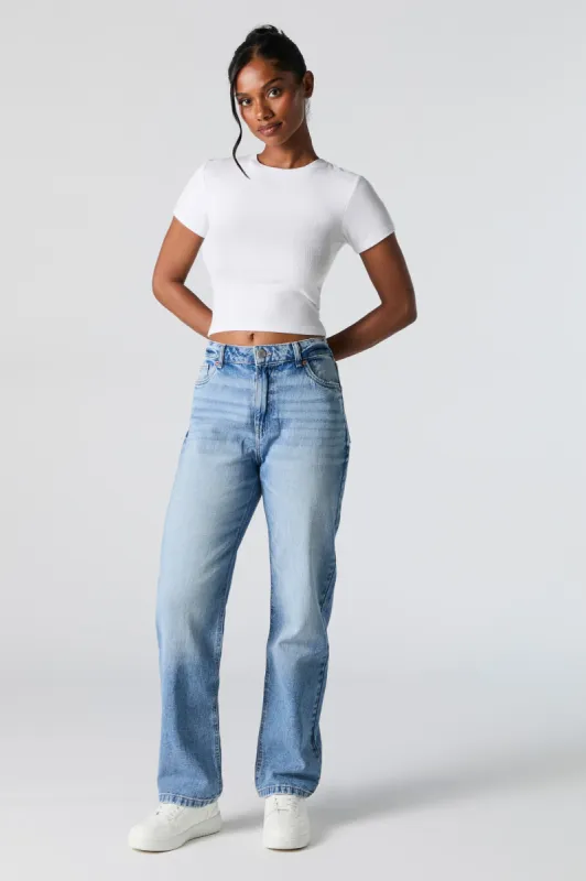Medium Vintage Wash High Rise Straight Leg Jean sold by Charlotte Russe