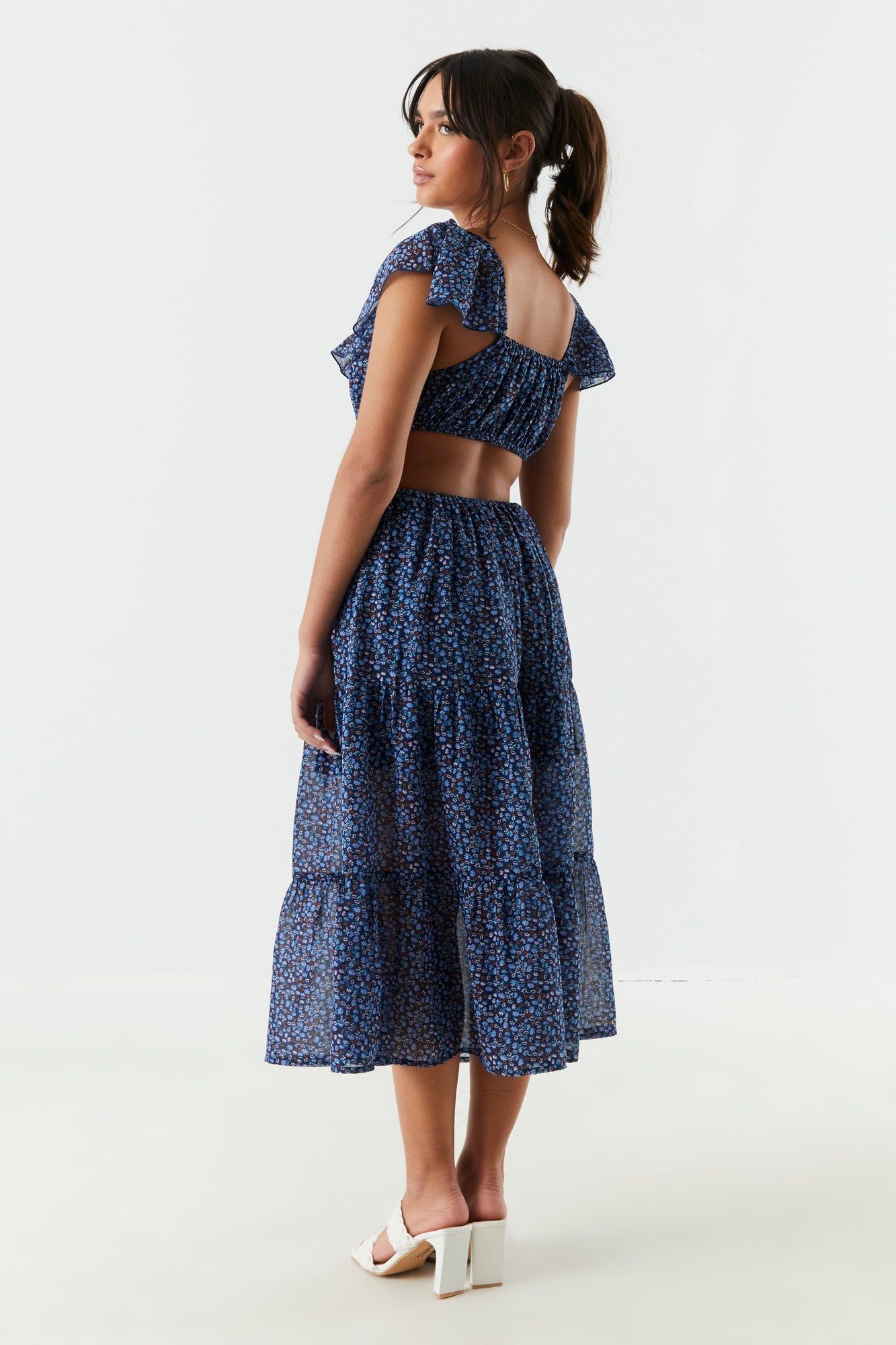Blue Floral Side Cut-Out Tiered Maxi Dress sold by Charlotte Russe product image thumbnail 2