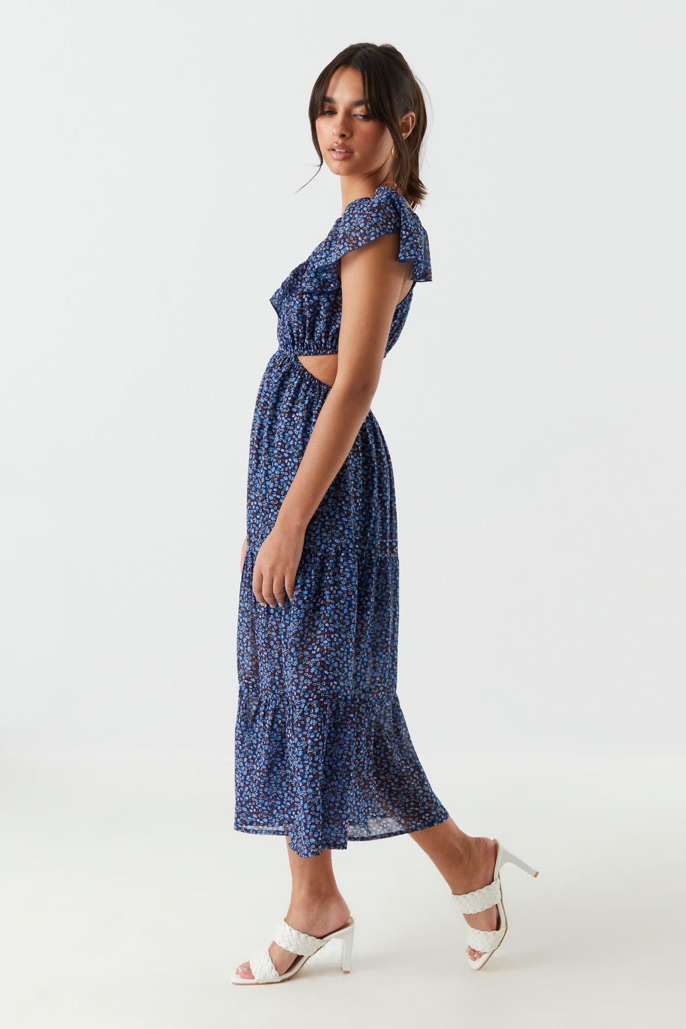Blue Floral Side Cut-Out Tiered Maxi Dress sold by Charlotte Russe product image thumbnail 3
