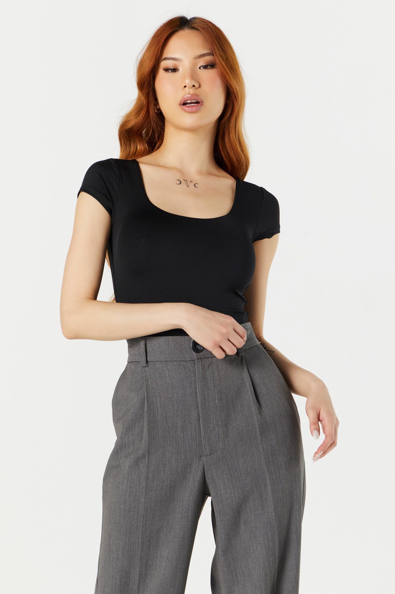 Contour Square Neck Short Sleeve Bodysuit sold by Charlotte Russe