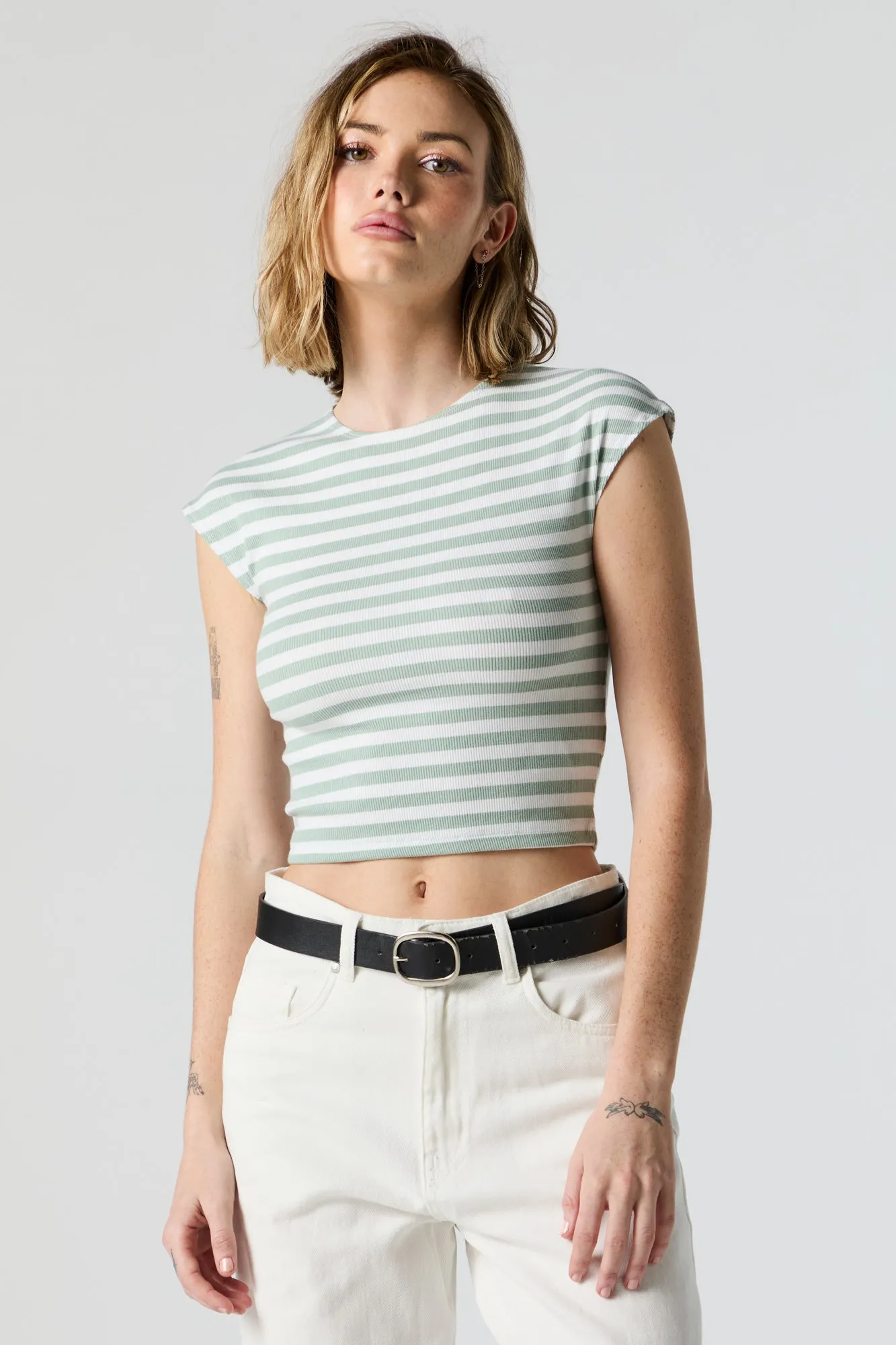 Ribbed Cap Sleeve Crop Top sold by Charlotte Russe