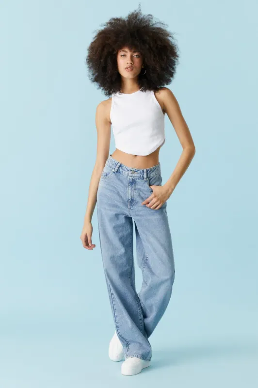 Refuge Medium Wash Wide Leg Jean sold by Charlotte Russe