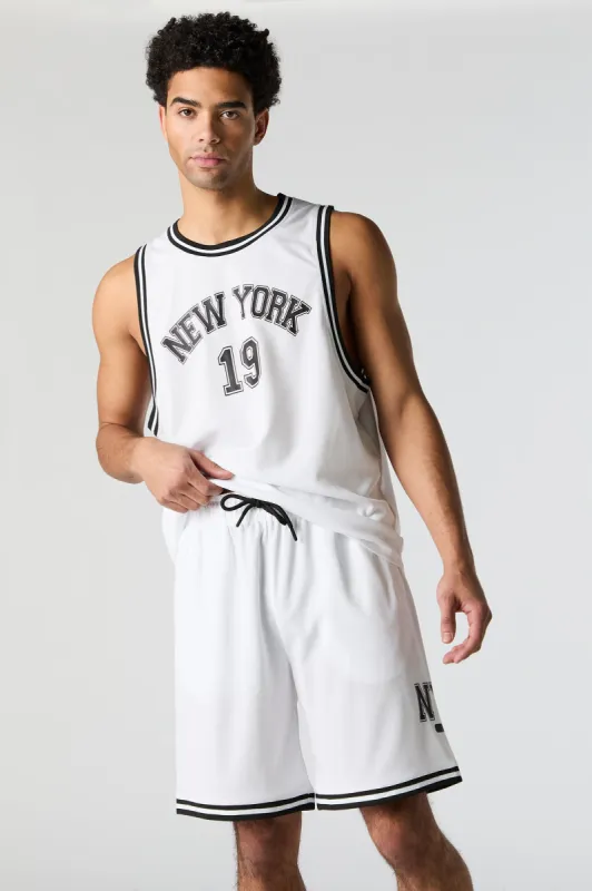 New York Graphic Mesh Basketball Short sold by Charlotte Russe