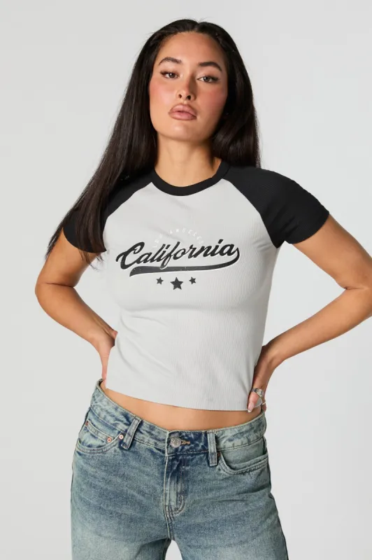 California Graphic Ribbed Fitted Raglan T-Shirt sold by Charlotte Russe