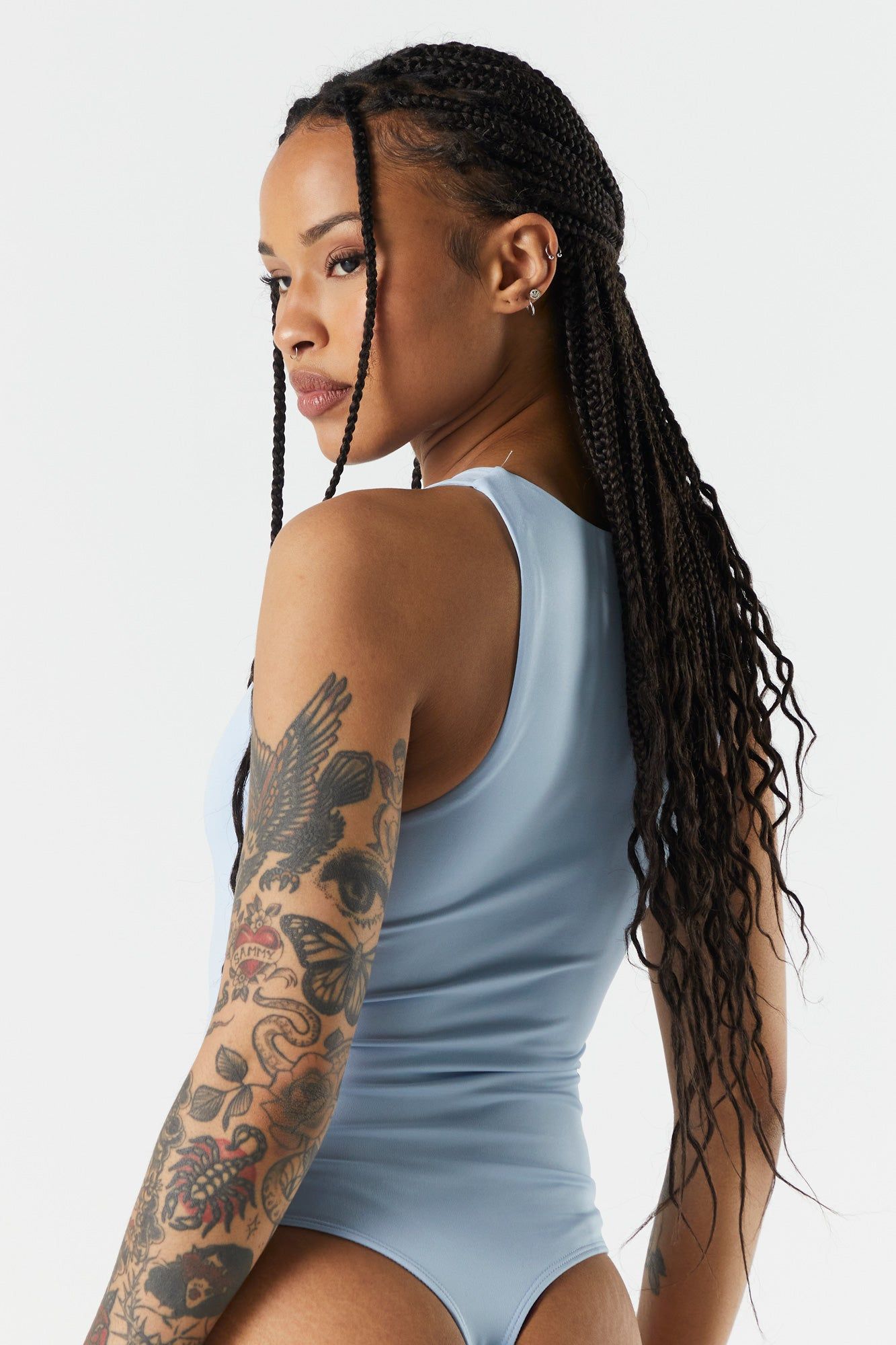 Blue Contour High Neck Bodysuit sold by Charlotte Russe product image thumbnail 4