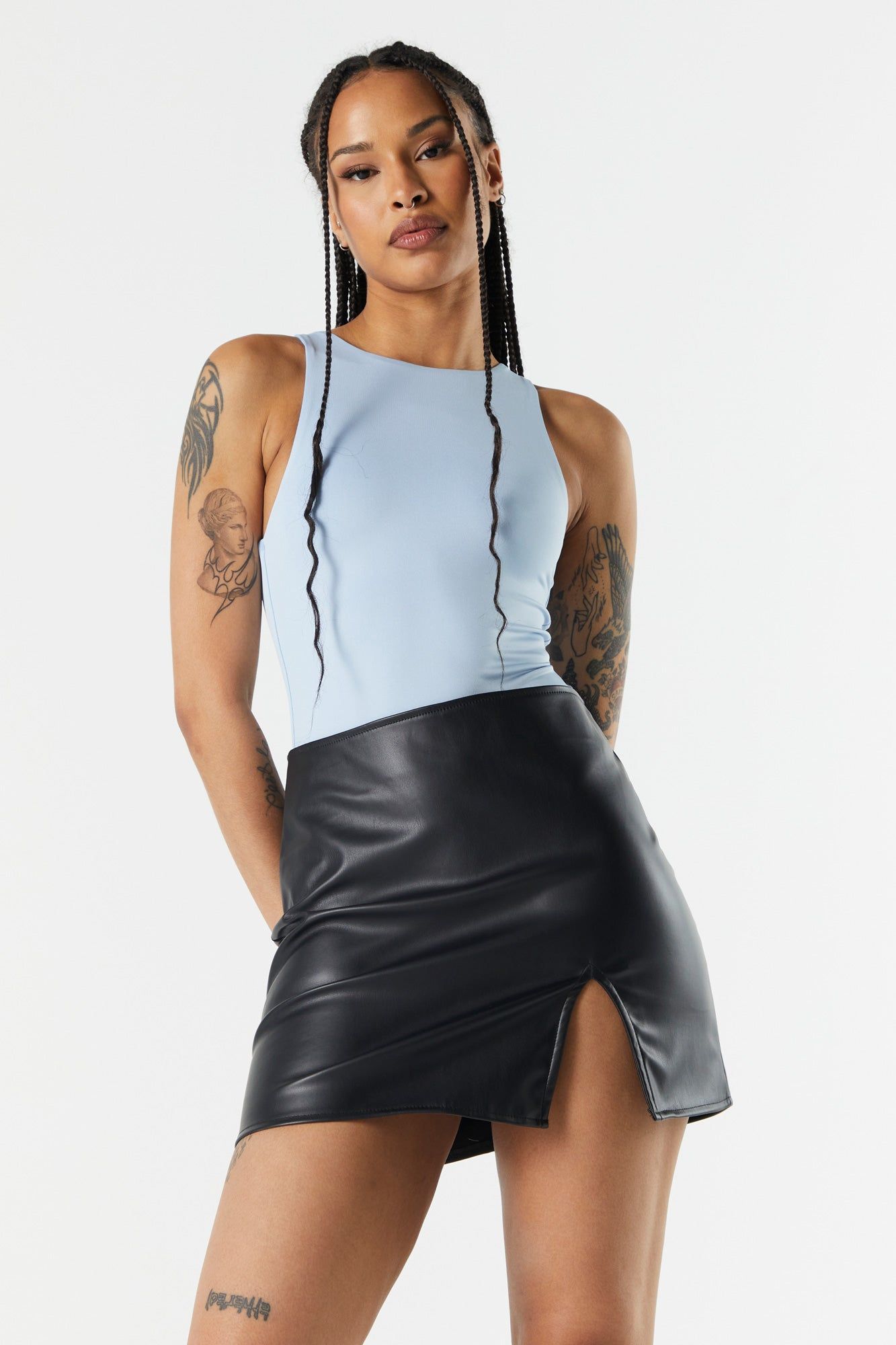 Blue Contour High Neck Bodysuit sold by Charlotte Russe