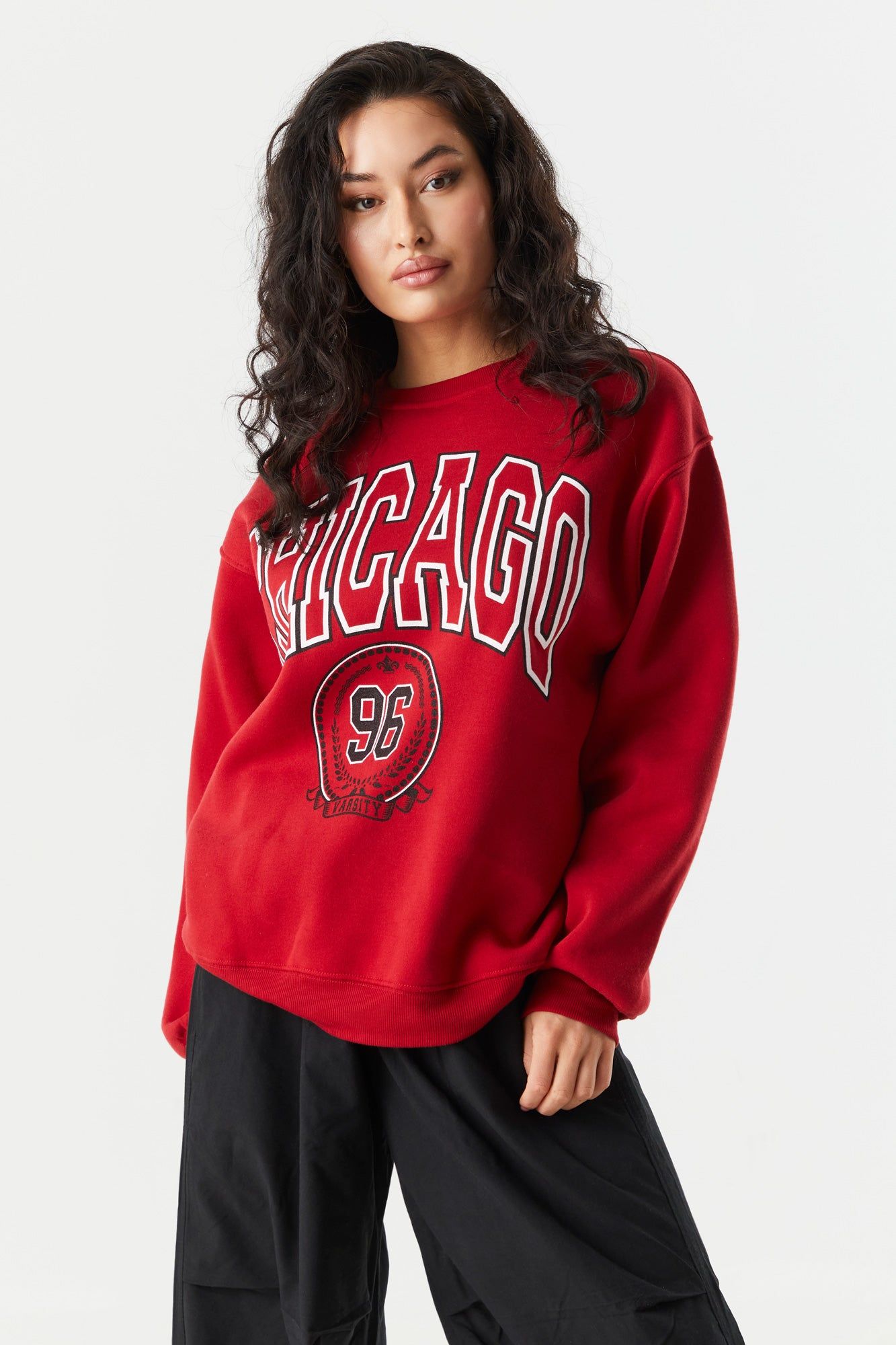 Fleece Chicago Graphic Sweatshirt sold by Charlotte Russe