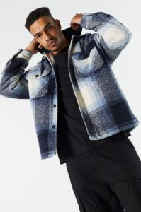 Hooded Plaid Shacket sold by Charlotte Russe