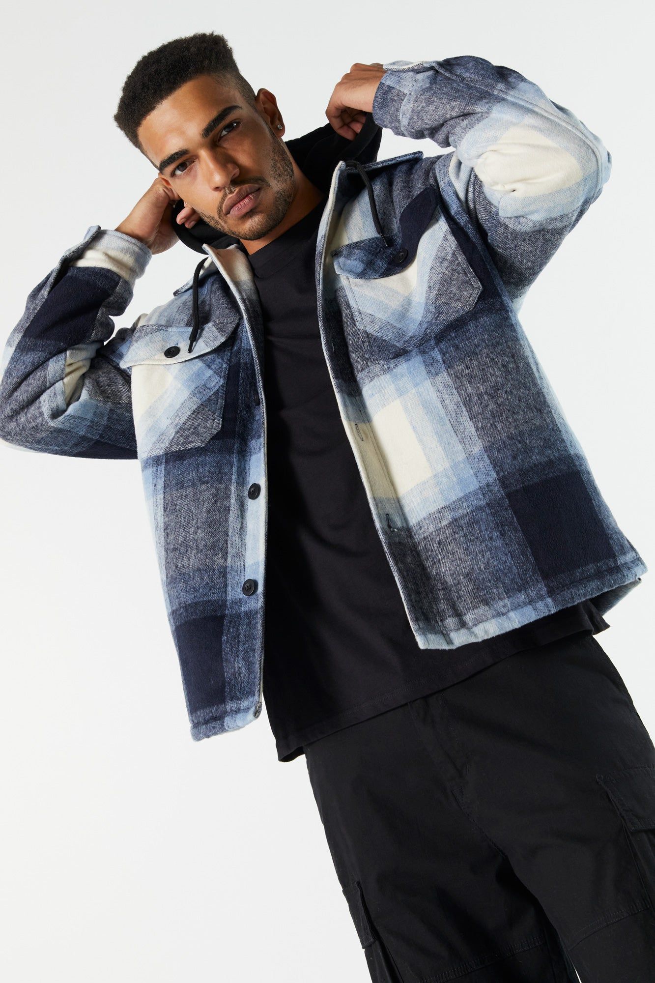 Hooded Plaid Shacket sold by Charlotte Russe product image thumbnail 6