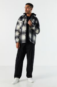 Hooded Plaid Shacket sold by Charlotte Russe