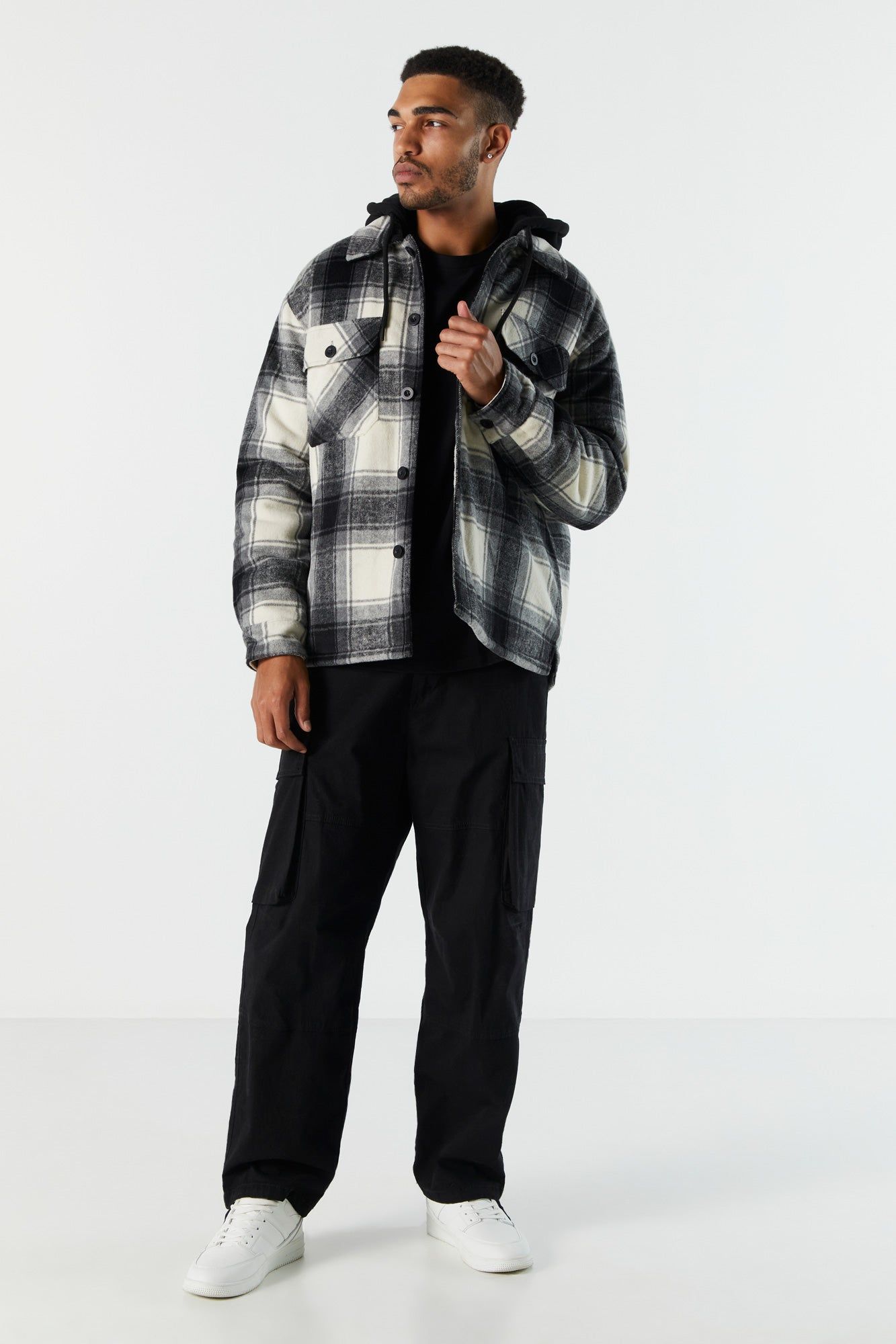 Hooded Plaid Shacket sold by Charlotte Russe product image thumbnail 4