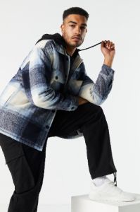 Hooded Plaid Shacket sold by Charlotte Russe