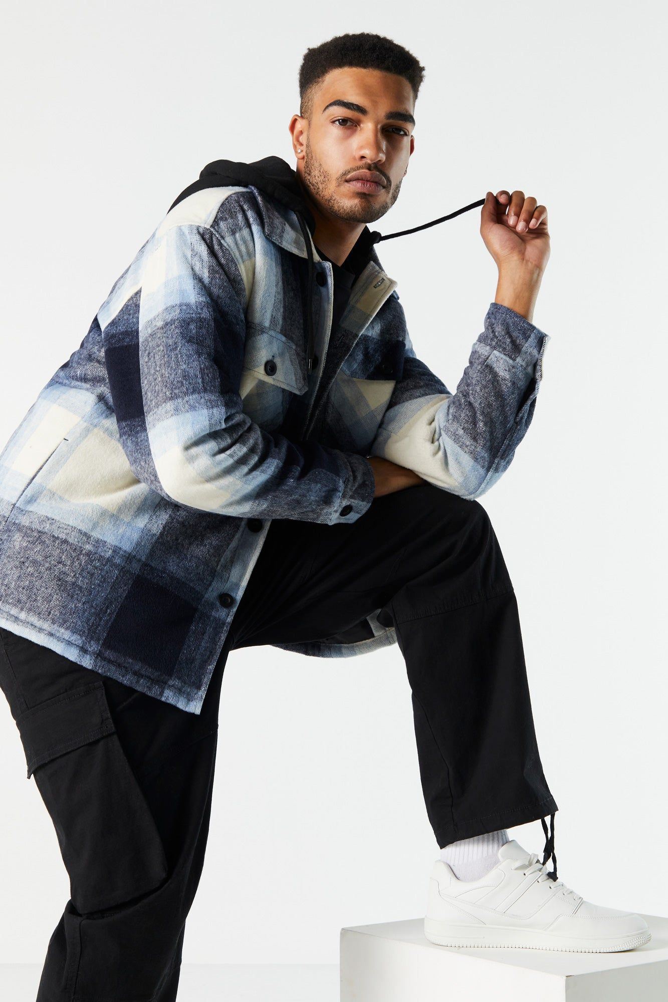 Hooded Plaid Shacket sold by Charlotte Russe product image thumbnail 5