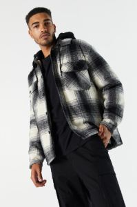 Hooded Plaid Shacket sold by Charlotte Russe
