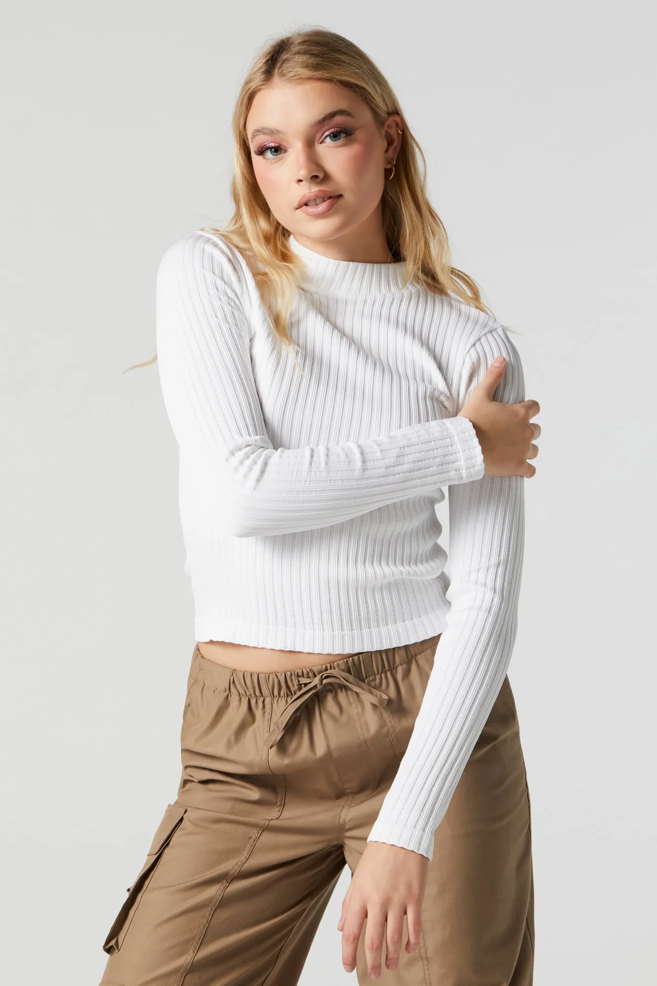 Seamless Ribbed Mock Neck Long Sleeve Top sold by Charlotte Russe product image thumbnail 4