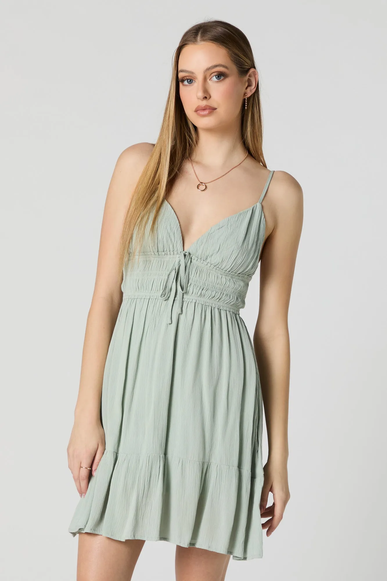V-Neck Tie Front Tiered Mini Dress sold by Charlotte Russe product image thumbnail 2