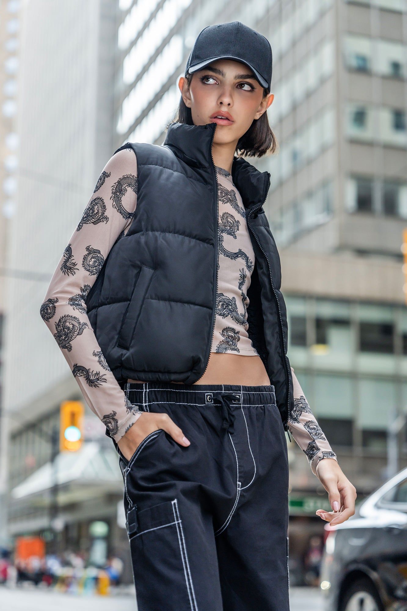 Dragon Print Mesh Long Sleeve Crop Top sold by Charlotte Russe product image thumbnail 2