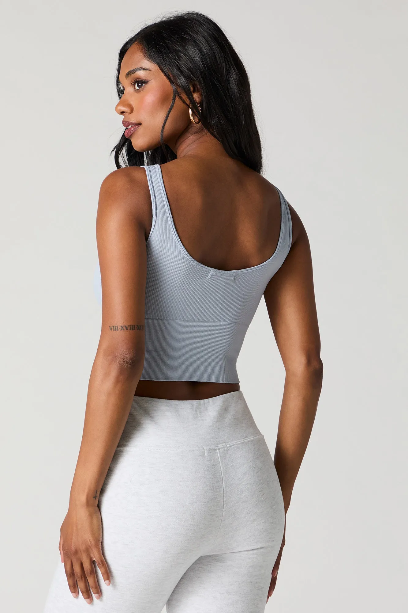 Seamless Ribbed Cropped Tank with Built-In Bra Cups sold by Charlotte Russe product image thumbnail 2