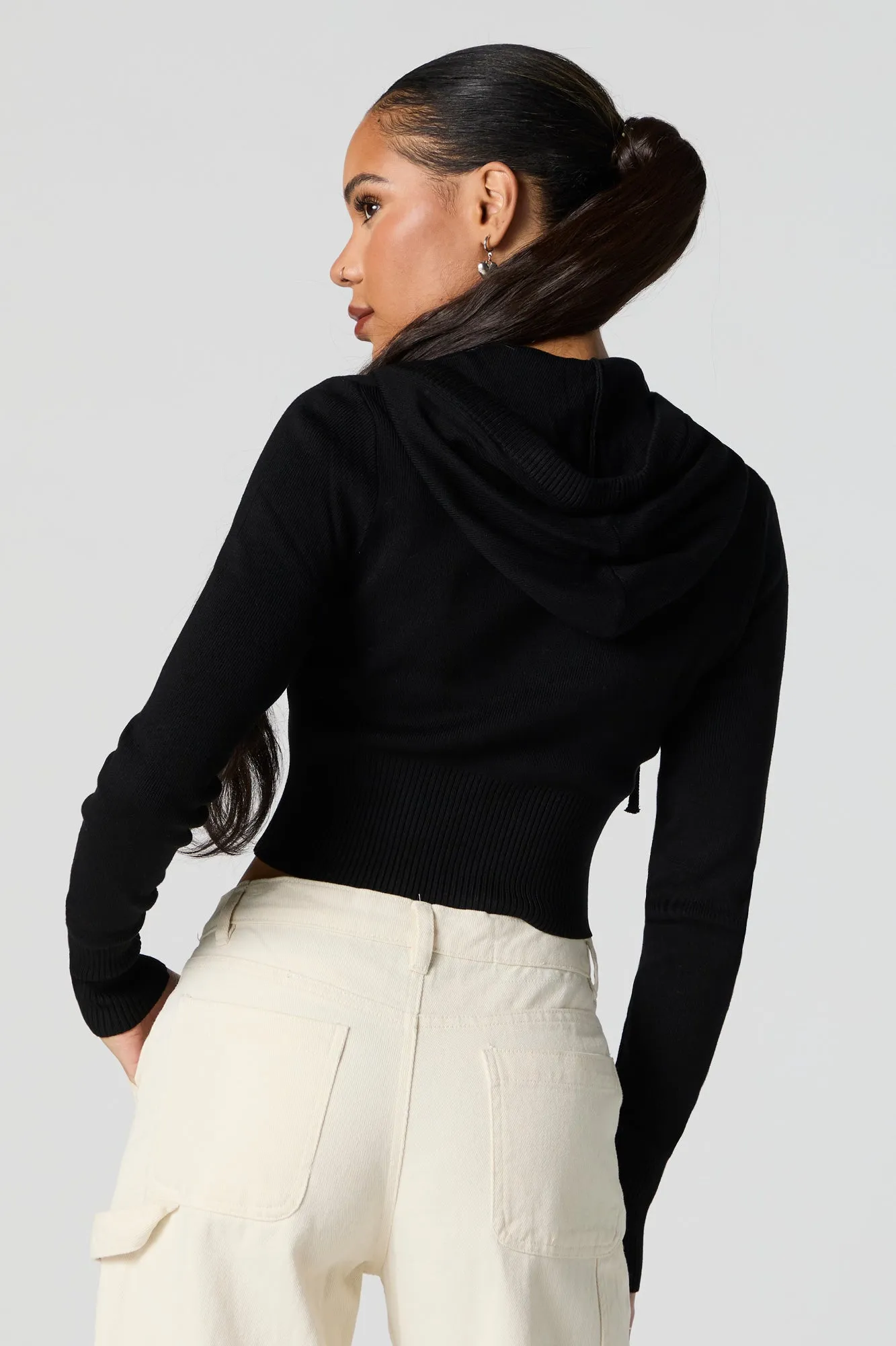 Ribbed Zip-Up Cropped Hoodie sold by Charlotte Russe product image thumbnail 5