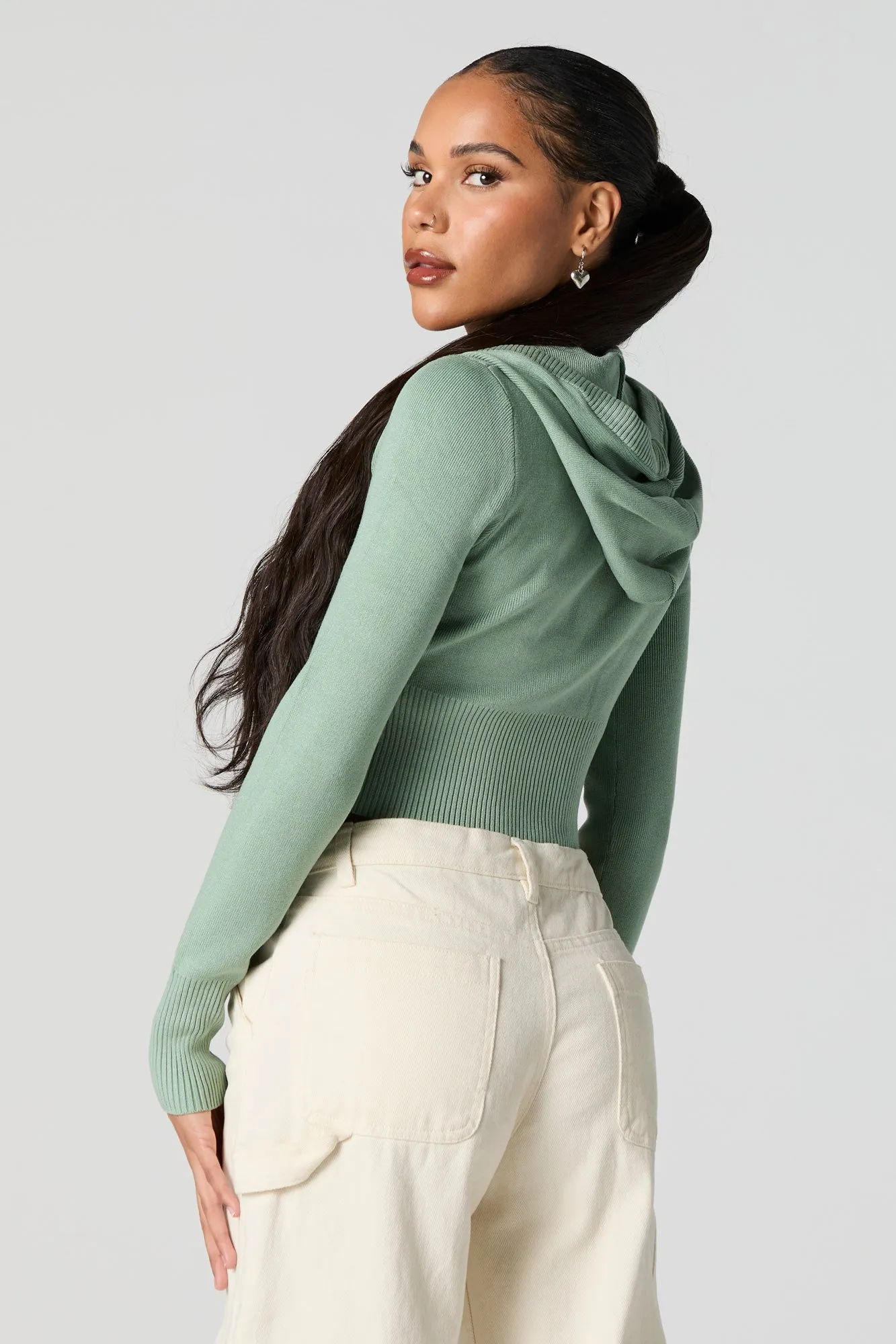 Ribbed Zip-Up Cropped Hoodie sold by Charlotte Russe product image thumbnail 2