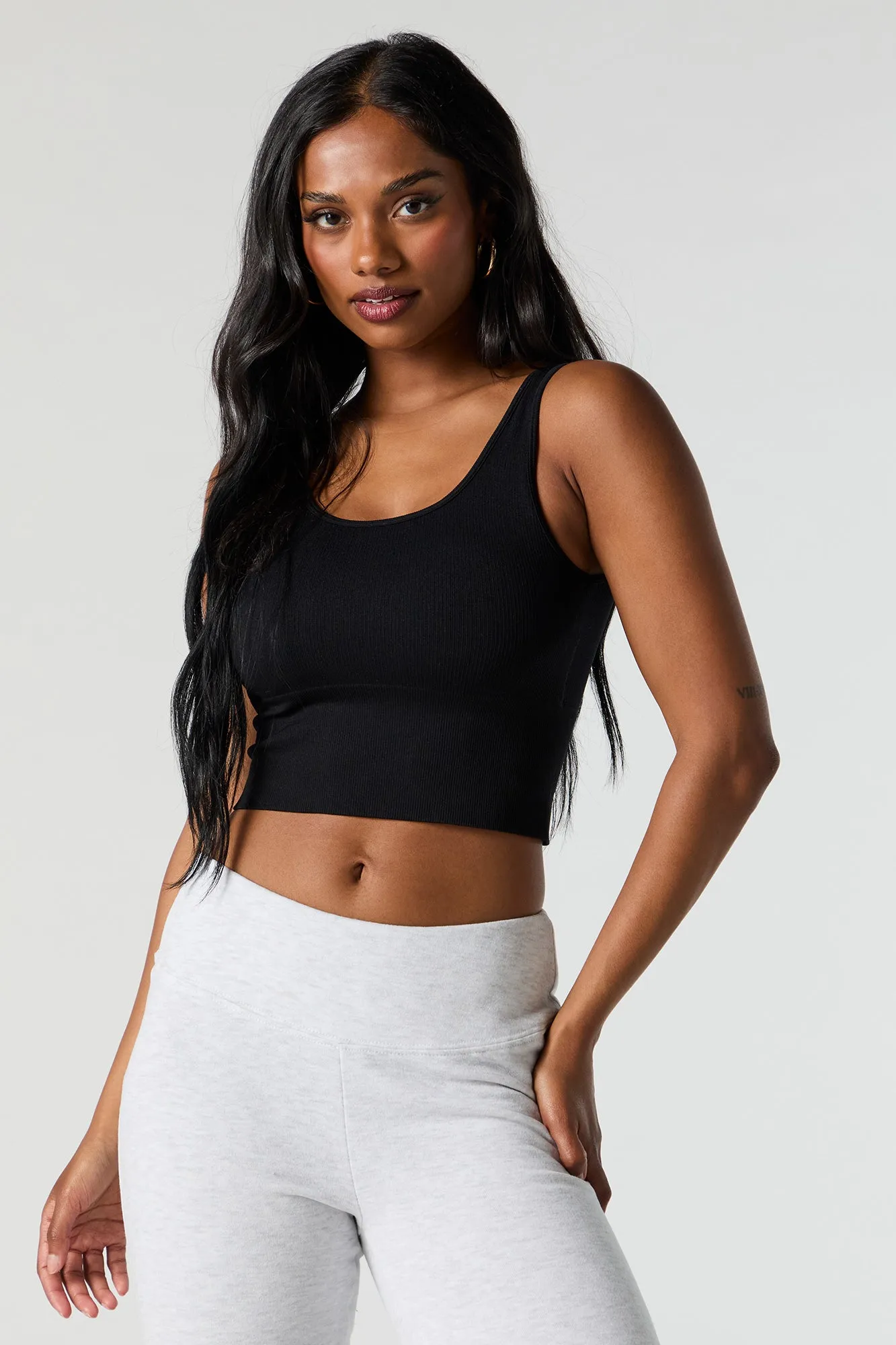 Seamless Ribbed Cropped Tank with Built-In Bra Cups sold by Charlotte Russe product image thumbnail 4