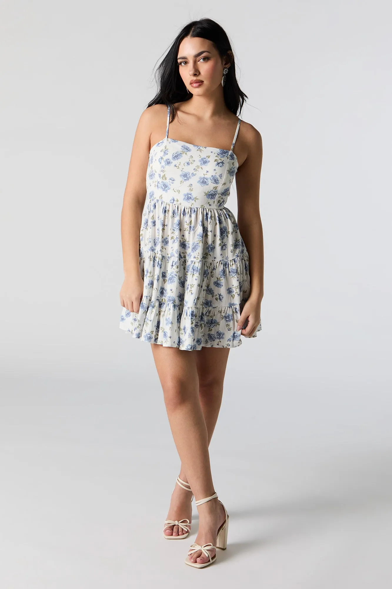 White Floral Tiered Mini Dress sold by Charlotte Russe product image thumbnail 3
