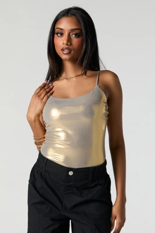Metallic Scoop Neck Bodysuit sold by Charlotte Russe