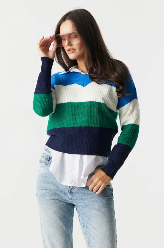 Striped Knit V-Neck Sweater sold by Charlotte Russe