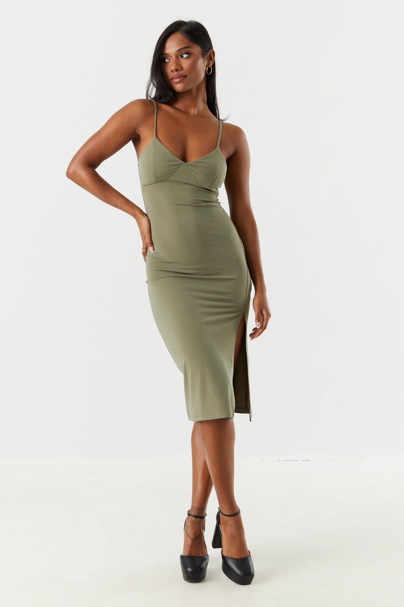 V-Neck Leg Slit Bodycon Dress sold by Charlotte Russe product image thumbnail 10