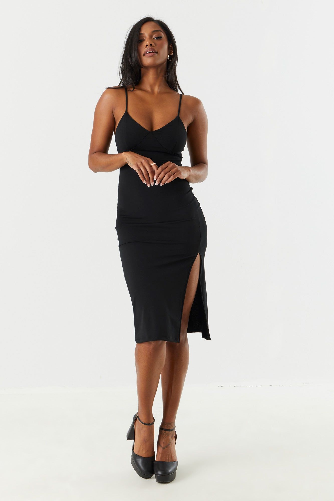 V-Neck Leg Slit Bodycon Dress sold by Charlotte Russe product image thumbnail 4