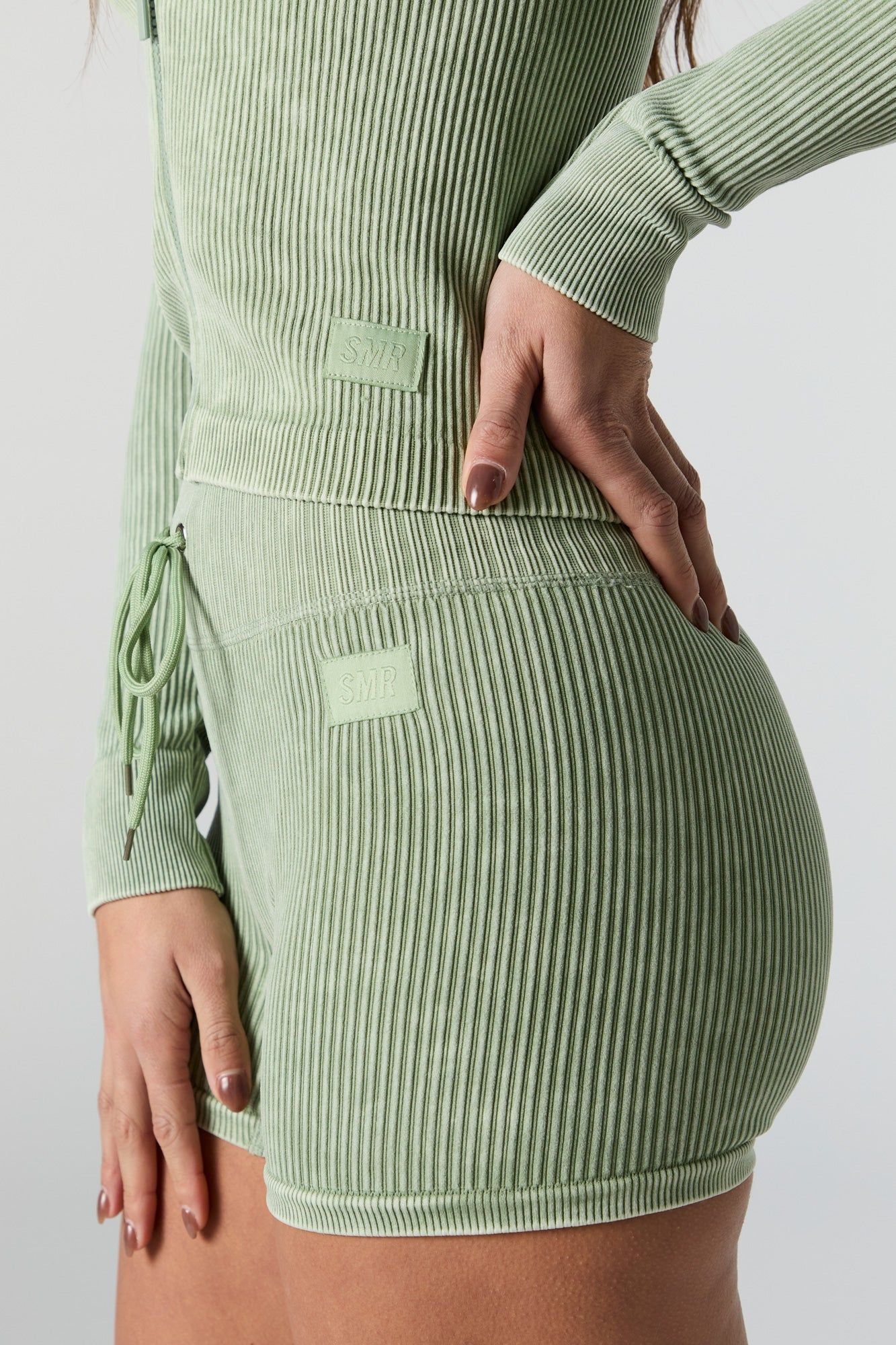 Green Sommer Ray Washed Seamless Ribbed Zip-Up Top | Parallel