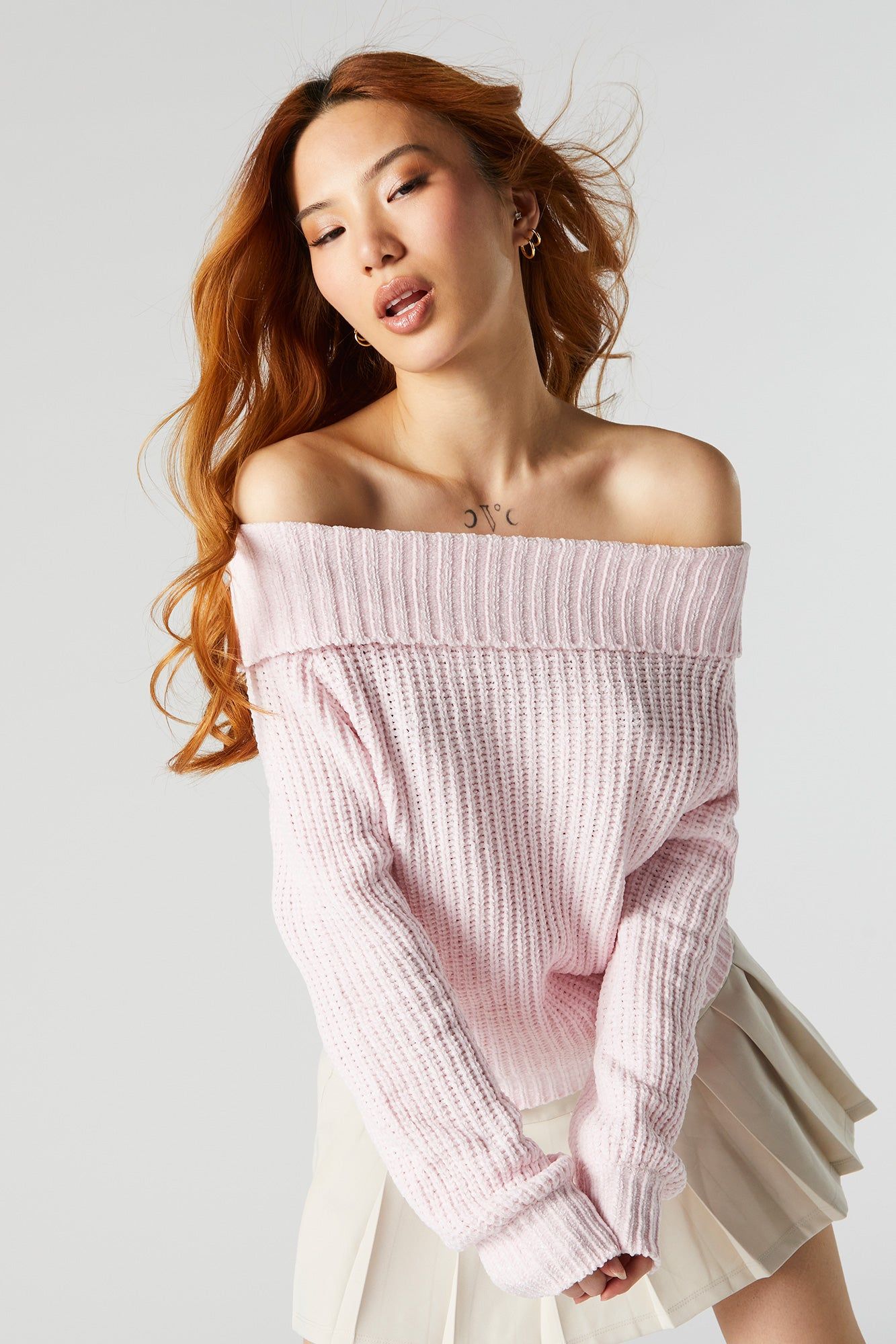 Ribbed Knit Off Shoulder Sweater sold by Charlotte Russe