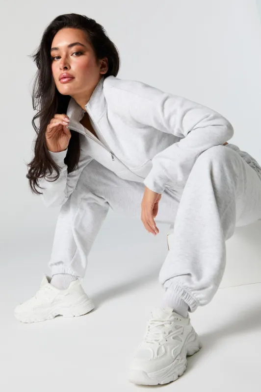 Mock Neck Zip-Up Cropped Sweatshirt sold by Charlotte Russe
