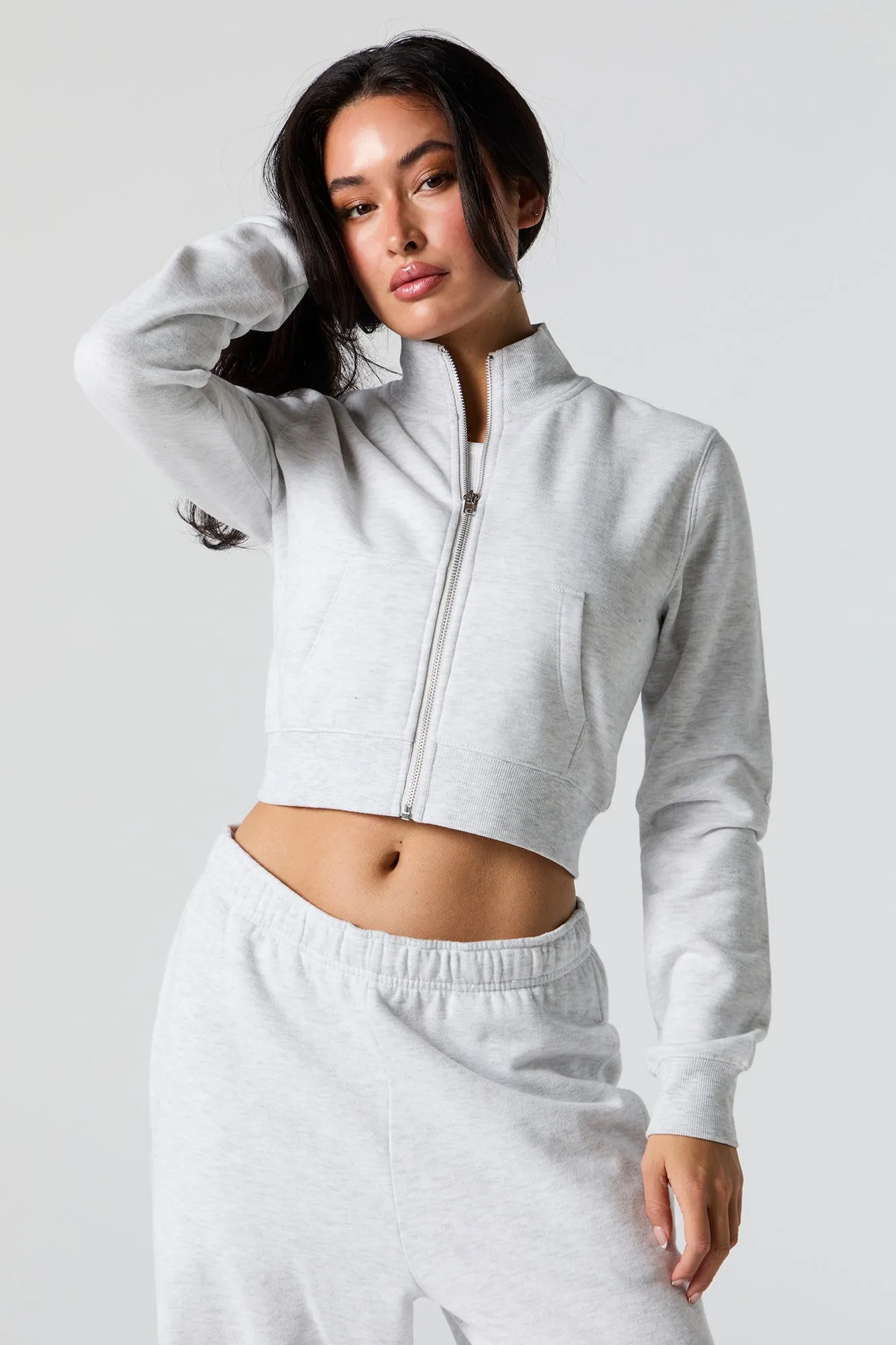 Mock Neck Zip-Up Cropped Sweatshirt sold by Charlotte Russe product image thumbnail 4