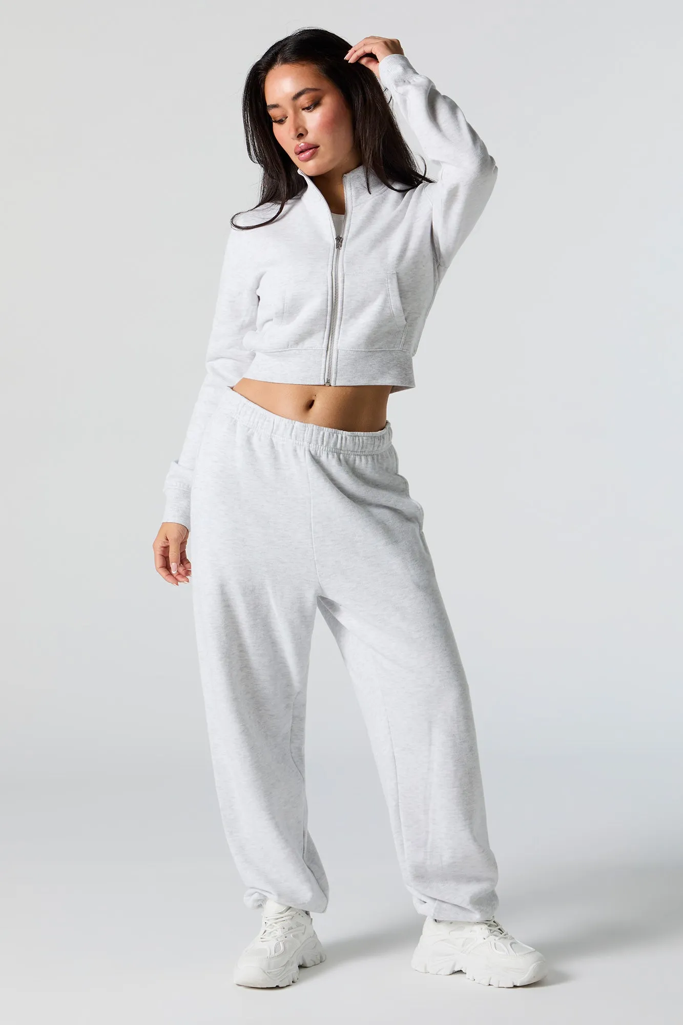 Mock Neck Zip-Up Cropped Sweatshirt sold by Charlotte Russe product image thumbnail 3