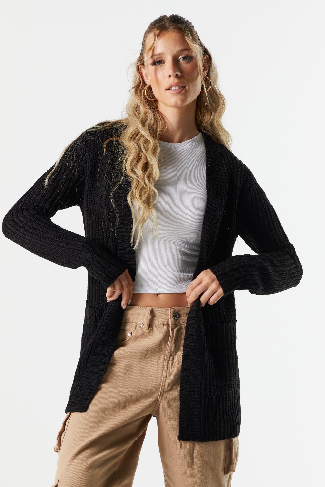Front Pocket Knit Cardigan sold by Charlotte Russe