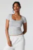 Striped Ribbed Scoop Neck T-Shirt sold by Charlotte Russe