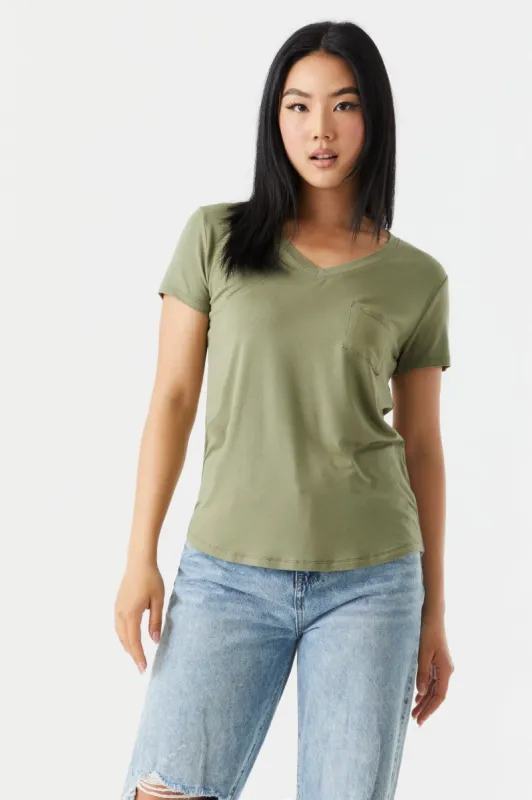 Relaxed Pocket V-Neck T-Shirt sold by Charlotte Russe
