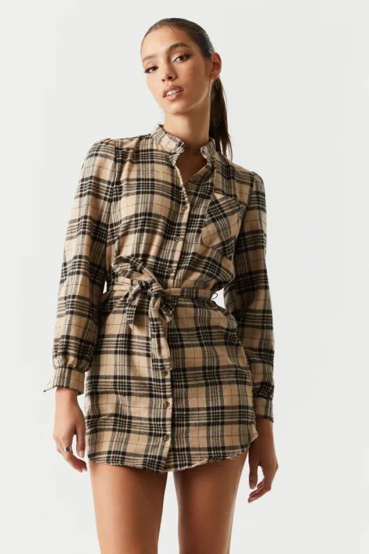 Tan Plaid Flannel Shirt Dress sold by Charlotte Russe