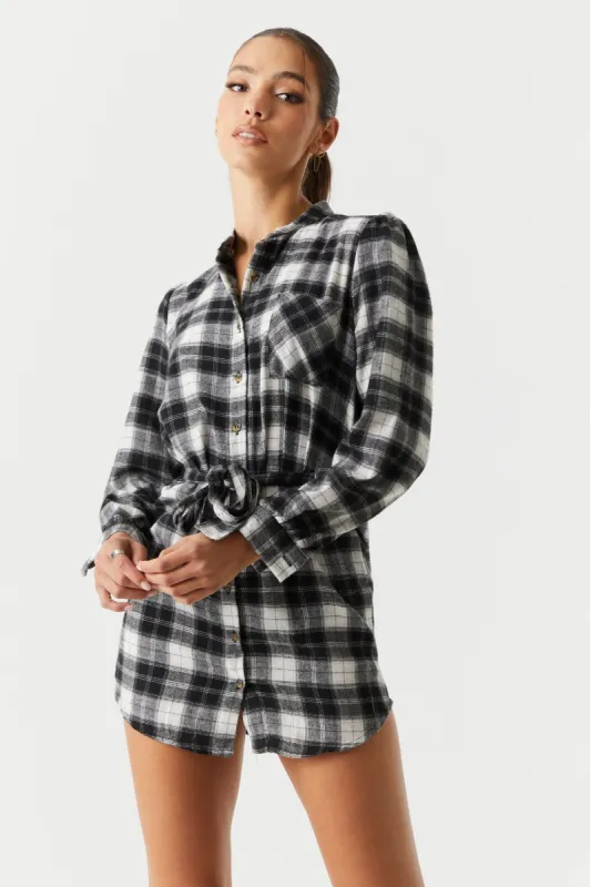 Black Plaid Flannel Shirt Dress sold by Charlotte Russe