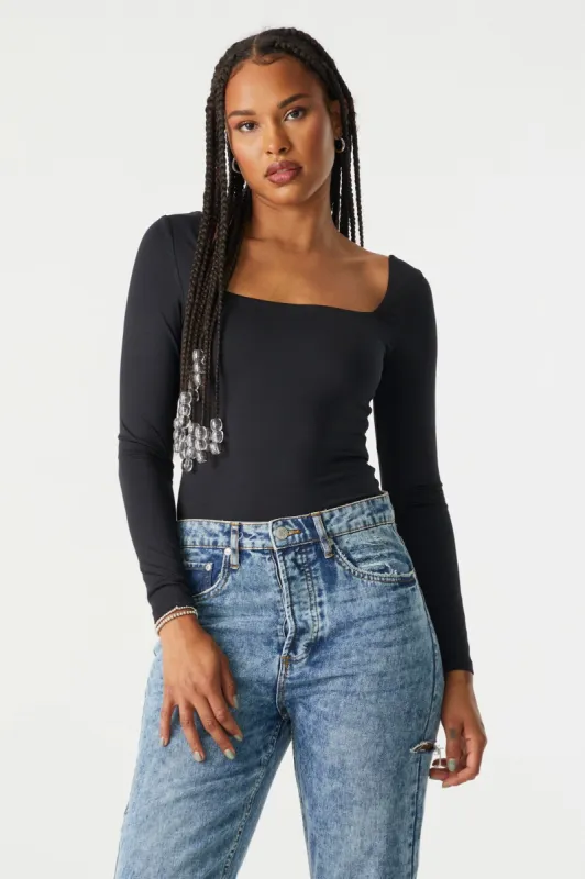 Square Neck Long Sleeve Contour Bodysuit sold by Charlotte Russe