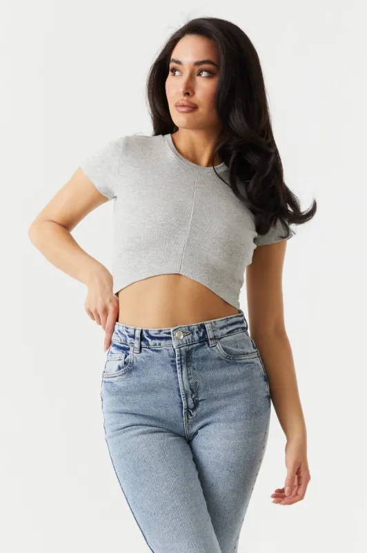 Ribbed Center Seam V-Hem Crop Top sold by Charlotte Russe
