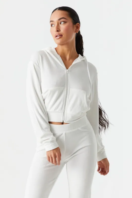 Crop Zip Velour Hoodie sold by Charlotte Russe