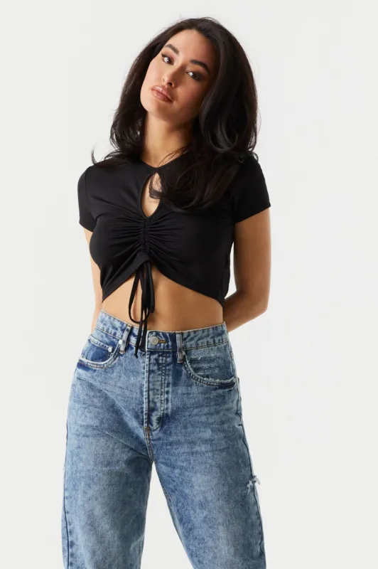 Cinched Front Cut-Out Crop Top sold by Charlotte Russe