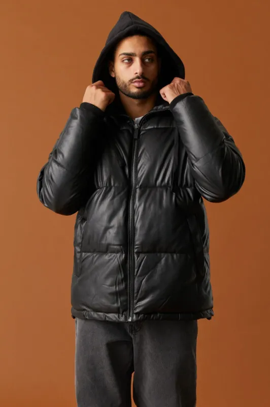 Faux-Leather Puffer Jacket sold by Charlotte Russe