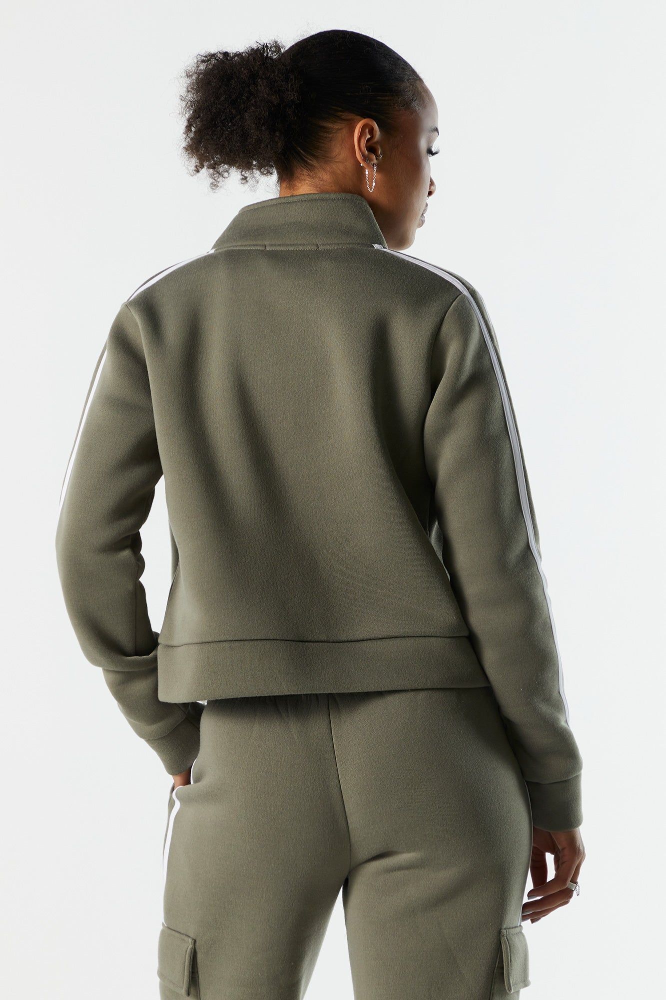 Fleece Striped Zip-Up Jacket sold by Charlotte Russe product image thumbnail 2