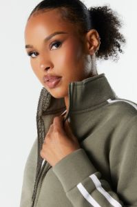 Fleece Striped Zip-Up Jacket sold by Charlotte Russe