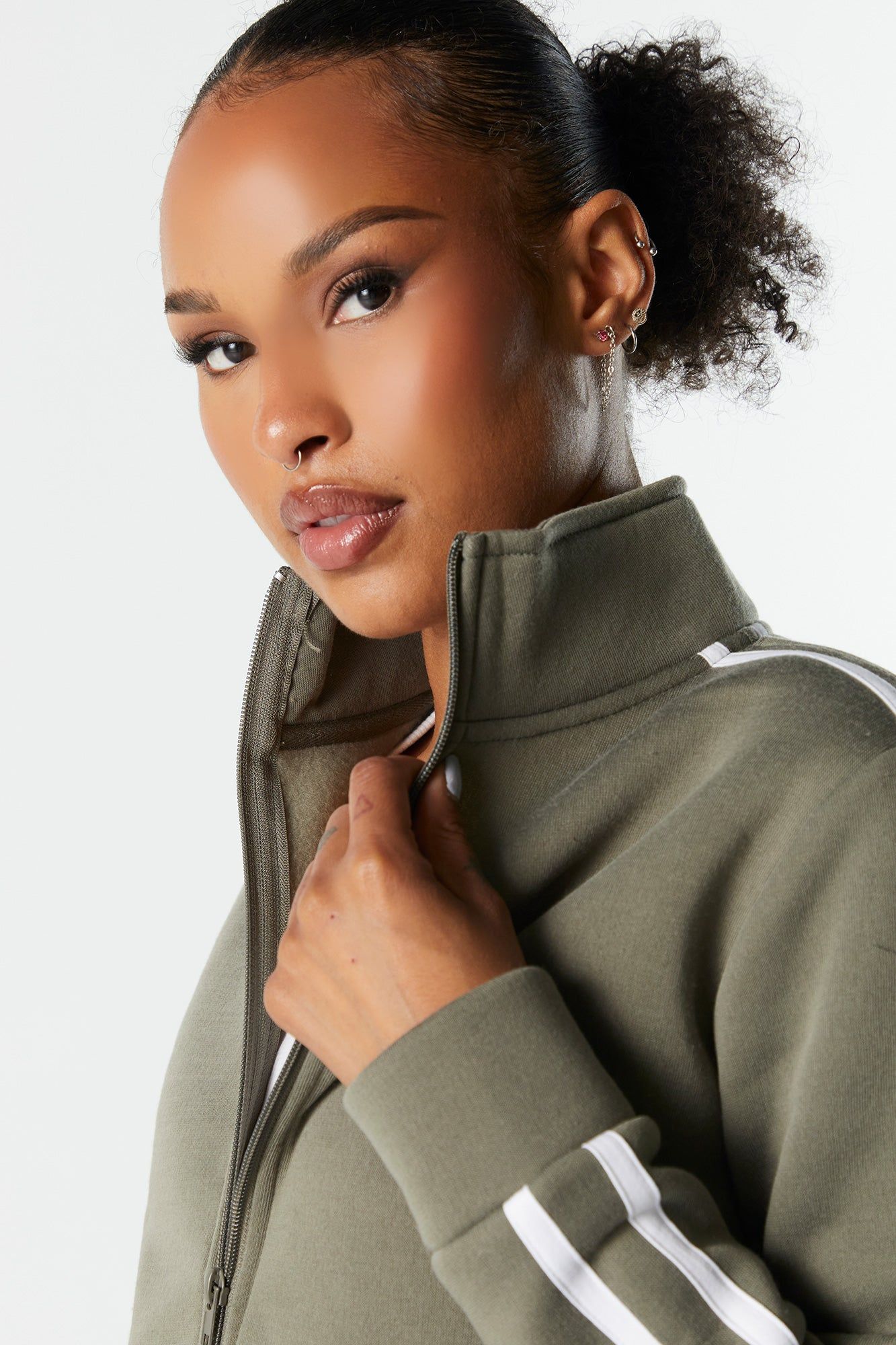 Fleece Striped Zip-Up Jacket sold by Charlotte Russe product image thumbnail 4